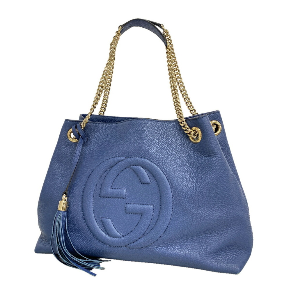 GUCCI Authentic Blue Leather Shoulder Bag